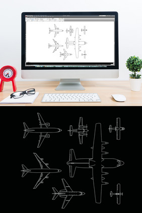 CAD飞机模型平面图库