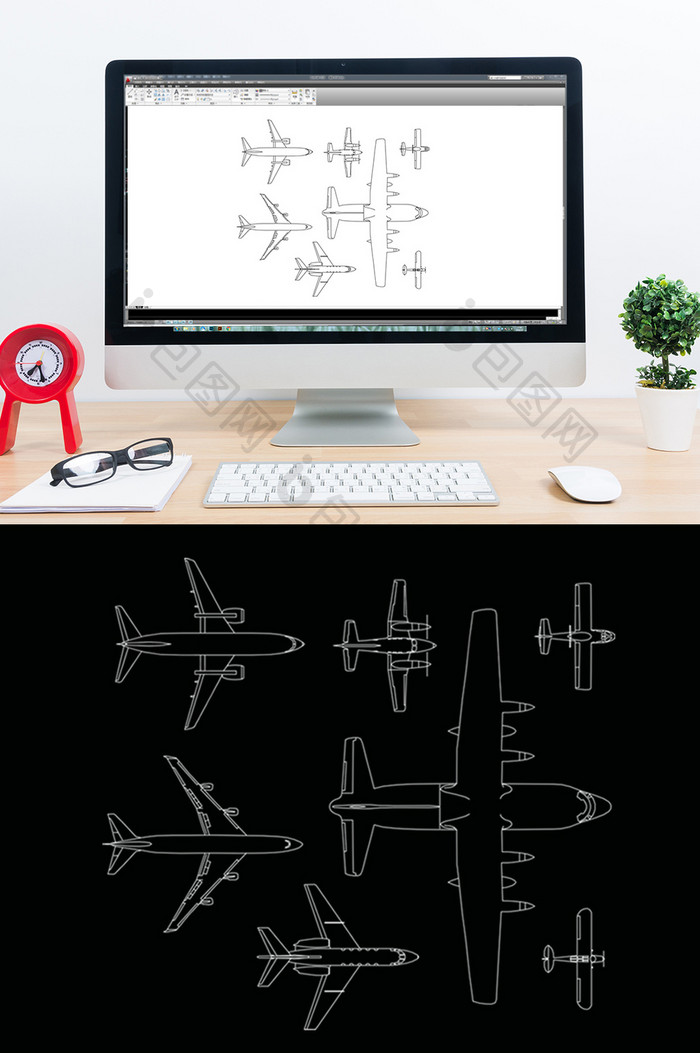 CAD飞机模型平面图库