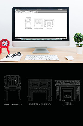 CAD壁炉模型立面图库图片