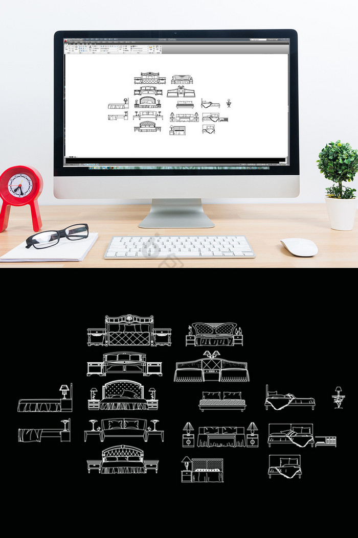 CAD家装床模型图库图片
