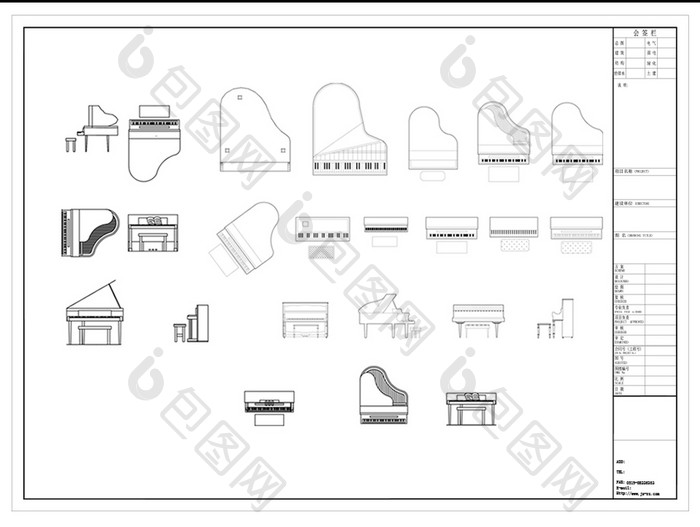 CAD钢琴平立面模型图库