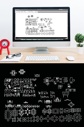 CAD常用桌椅组合模型图库图片