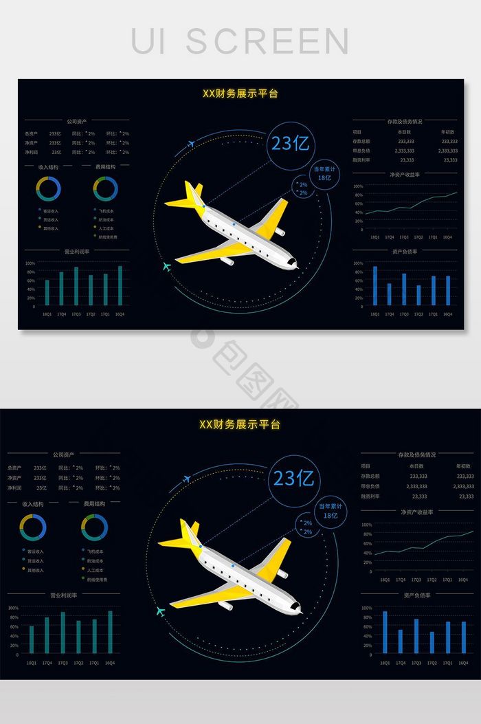 深色3D简约大气航空数据可视化大屏