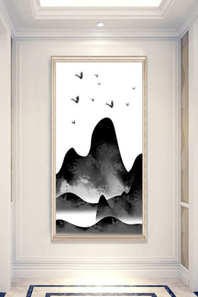 新中式水墨山水画玄关背景墙装饰画