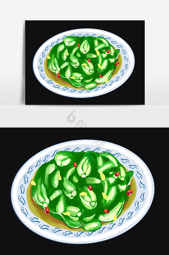 一盘美味炒青菜插画图片