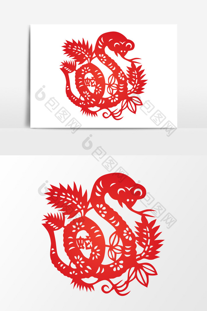 中国风红色蛇剪纸元素