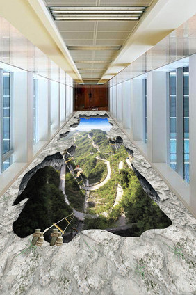 3D立体盘山公路高山山崖地板画