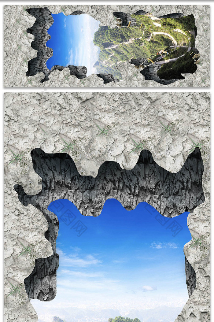 3D立体盘山公路高山山崖地板画