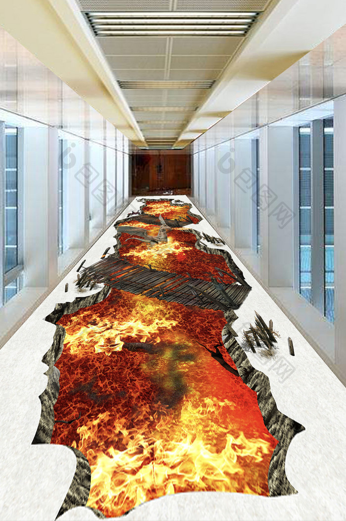原创3D立体火山喷发怪兽地板画背景