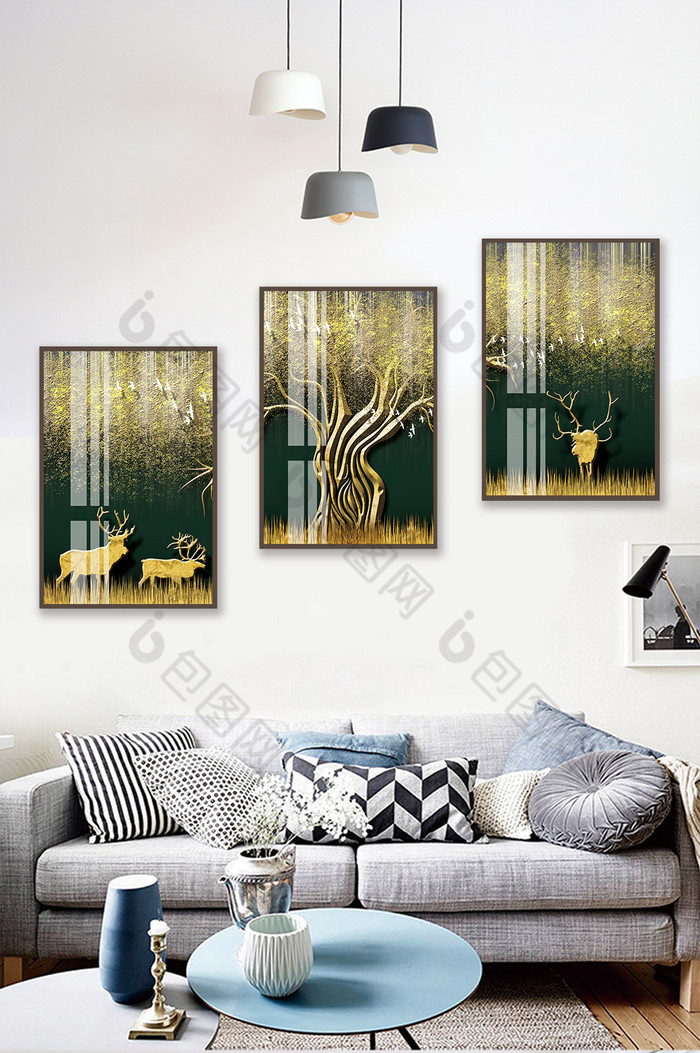 大气定制金色森林风景客厅酒店晶瓷装饰画图片图片