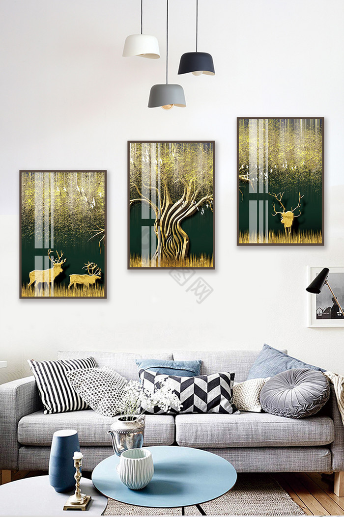 大气定制金色森林风景客厅酒店晶瓷装饰画图片