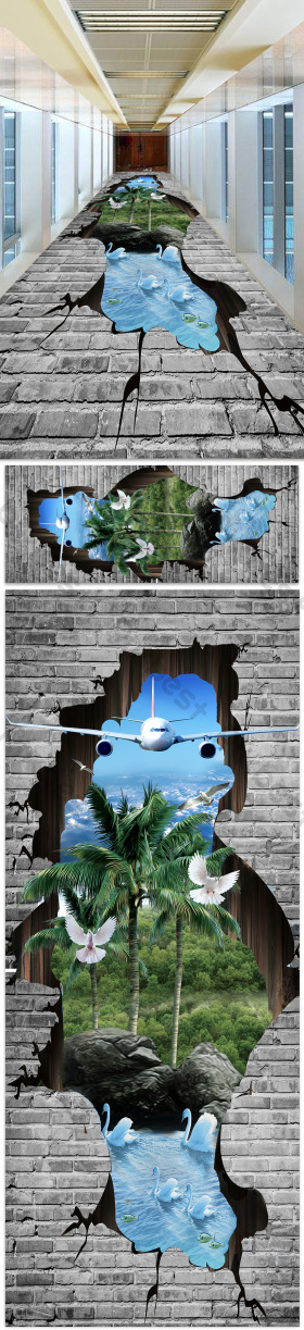 户外山水风景3d立体画地板地砖