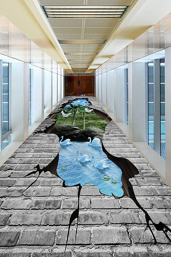 户外山水风景3D立体画地板地砖图片