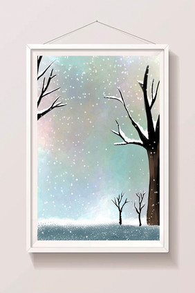 手绘雪中的树插画背景