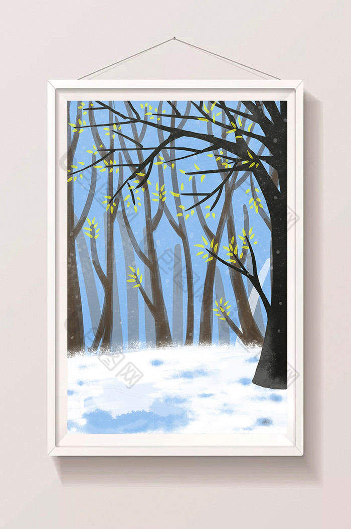 手绘雪地的树木插画背景