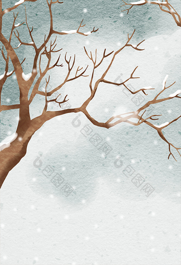 手绘雪中树枝插画背景