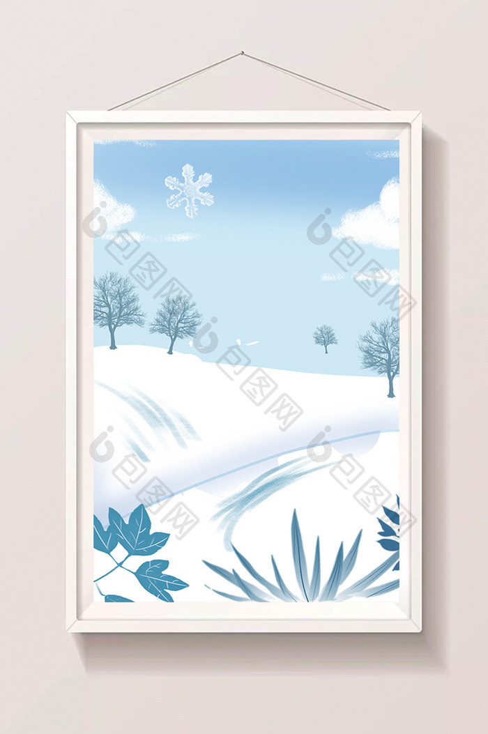 手绘雪中小路插画背景