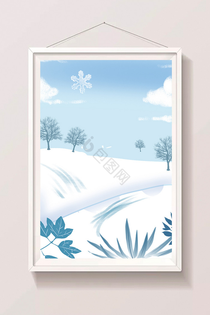 雪中小路插画图片