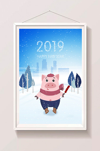 2019猪年红色喜庆春节插画图片