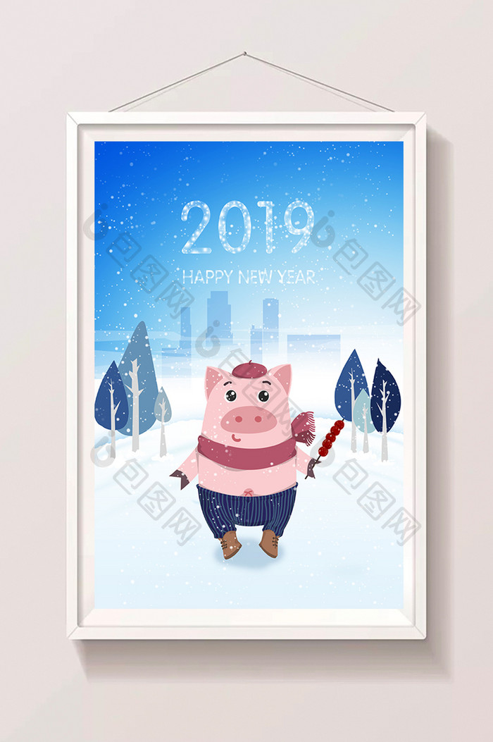 2019猪年红色喜庆春节插画