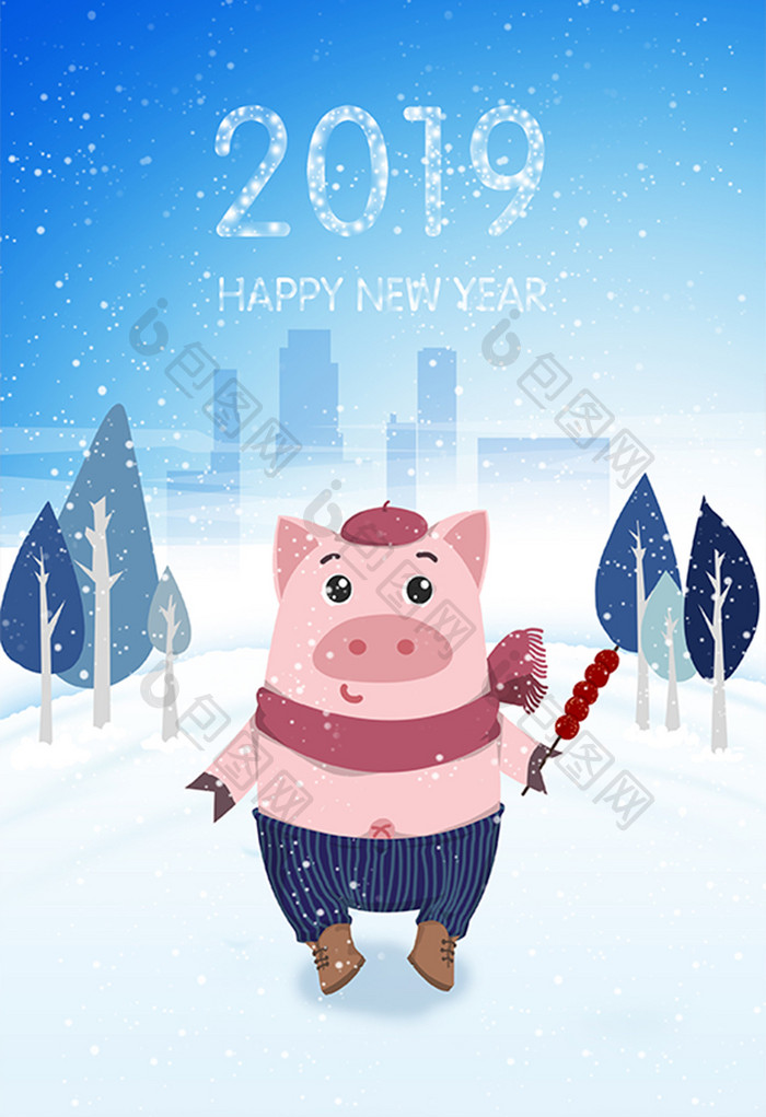 2019猪年红色喜庆春节插画