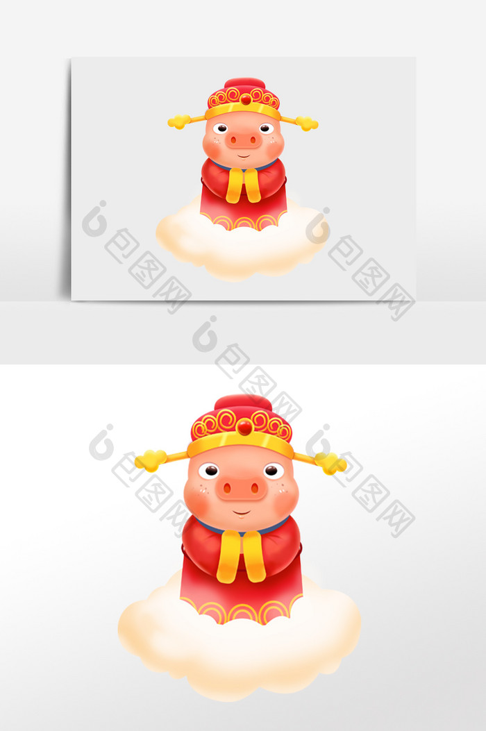 新年红色喜庆作揖的可爱小猪插画元素
