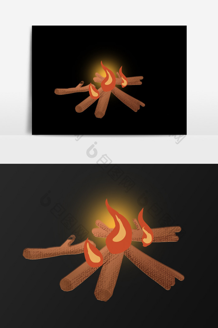 手绘燃烧的柴火插画元素