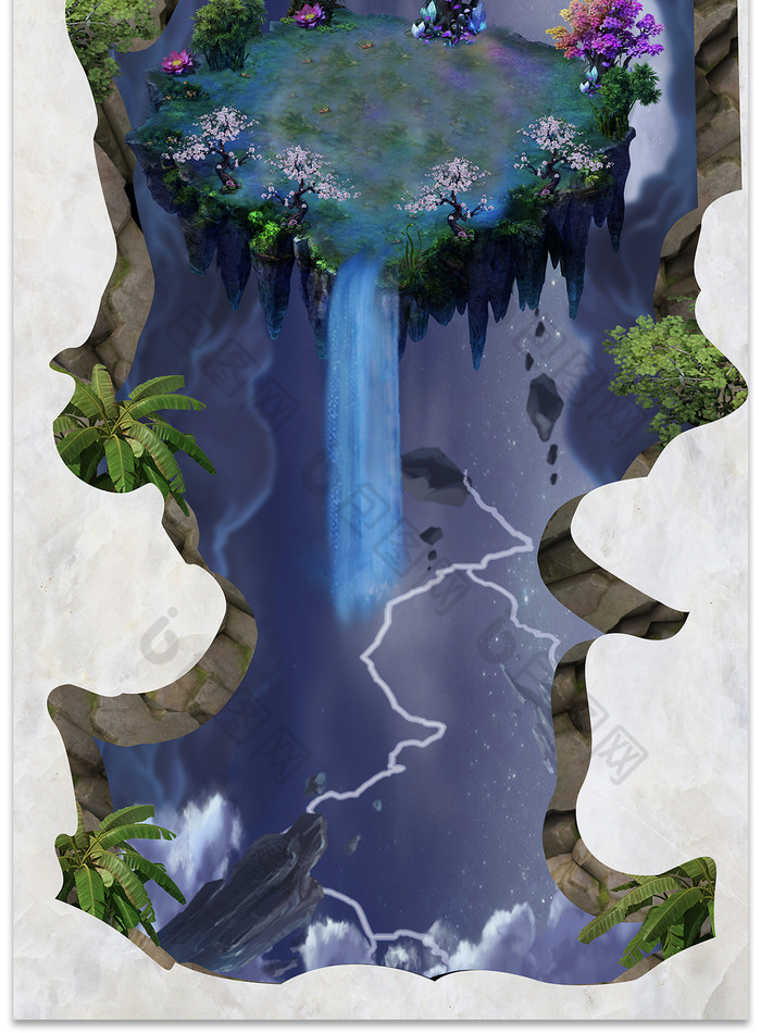 原创3d立体深渊天空雷电地板画