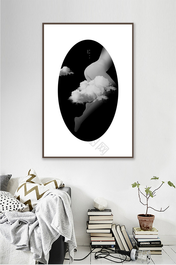 创意人体美女艺术云朵客厅酒店装饰画图片
