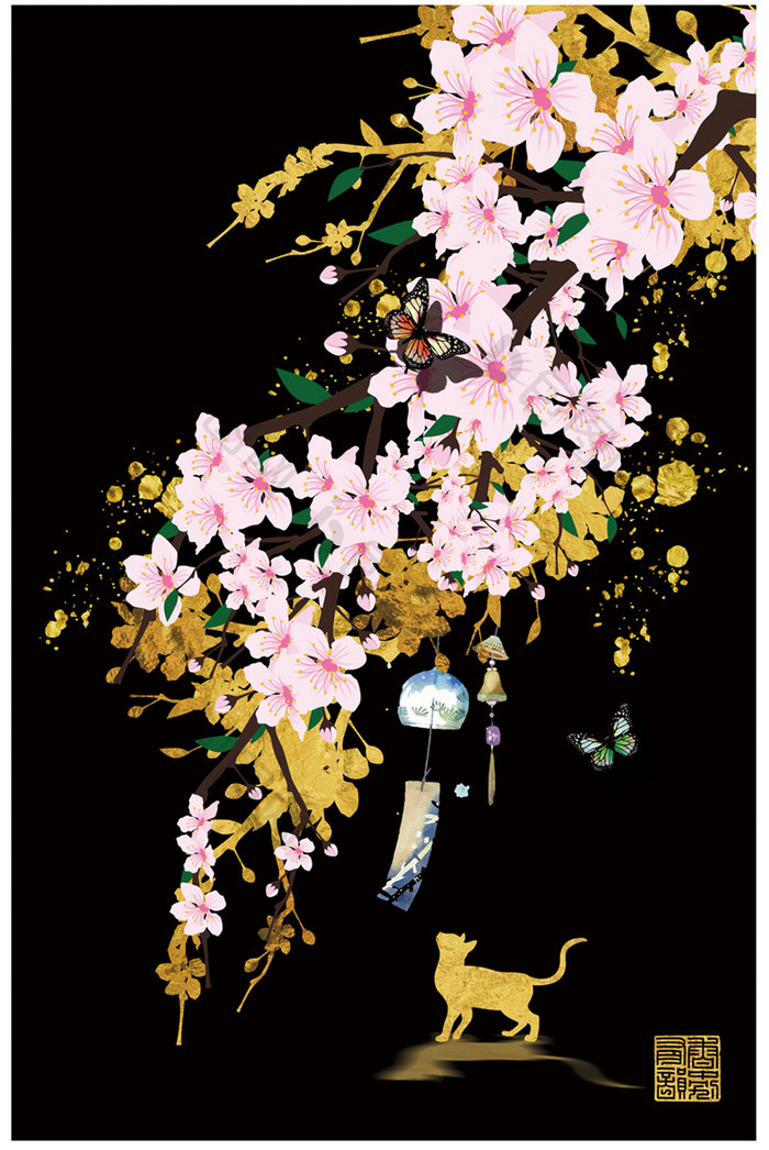 中国风花卉植物民俗创意风景装饰画
