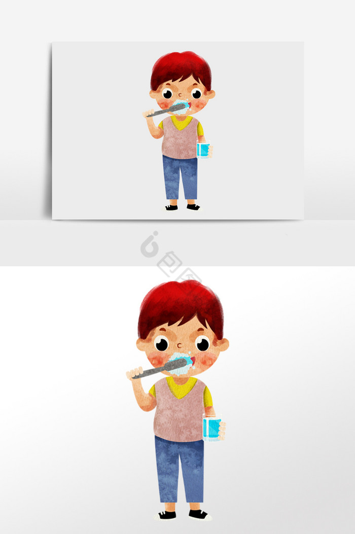 男孩刷牙插画人物图片