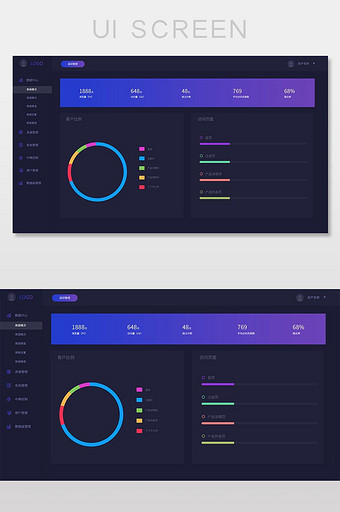 渐变深色商务后台系统数据网页界面图片
