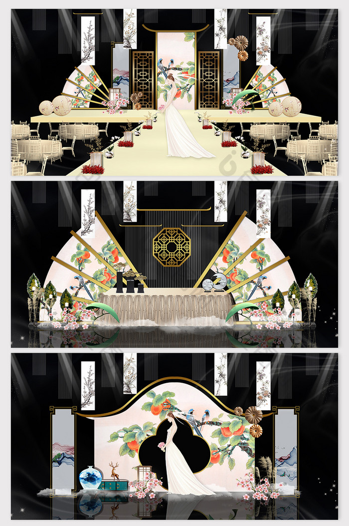米黄色系暖色调中式婚礼效果图图片图片