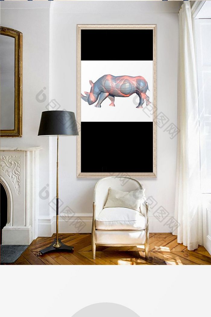 北欧大气文艺风犀牛动物装饰画