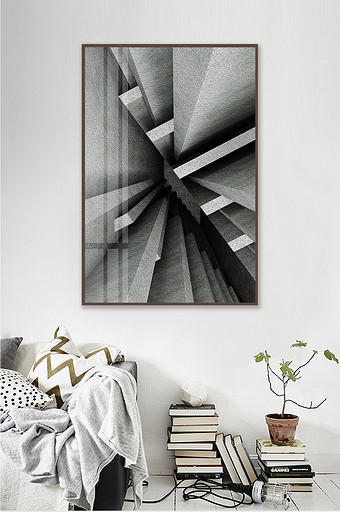 工业画简约黑白空间居家装饰画图片下载