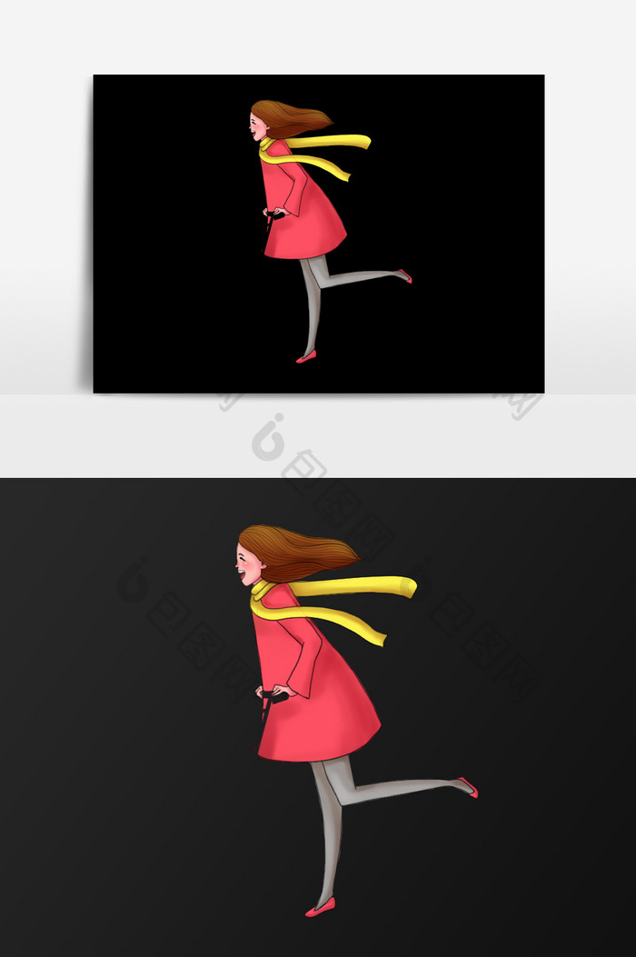 手绘跑步的女人插画元素