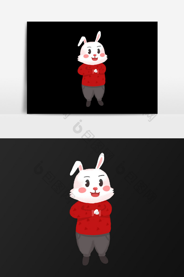 手绘红衣兔子插画元素