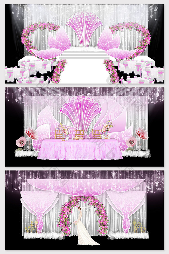 原创唯美淡紫色欧式婚礼舞台效果图