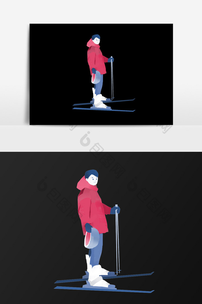 手绘滑雪的男人插画元素
