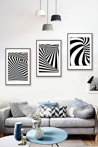 现代简约黑白灰几何图案客厅装饰画图片