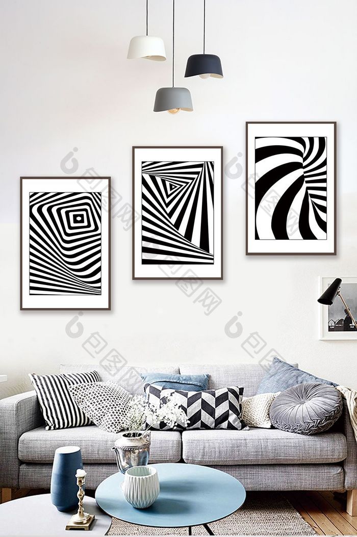 现代简约黑白灰几何图案客厅装饰画