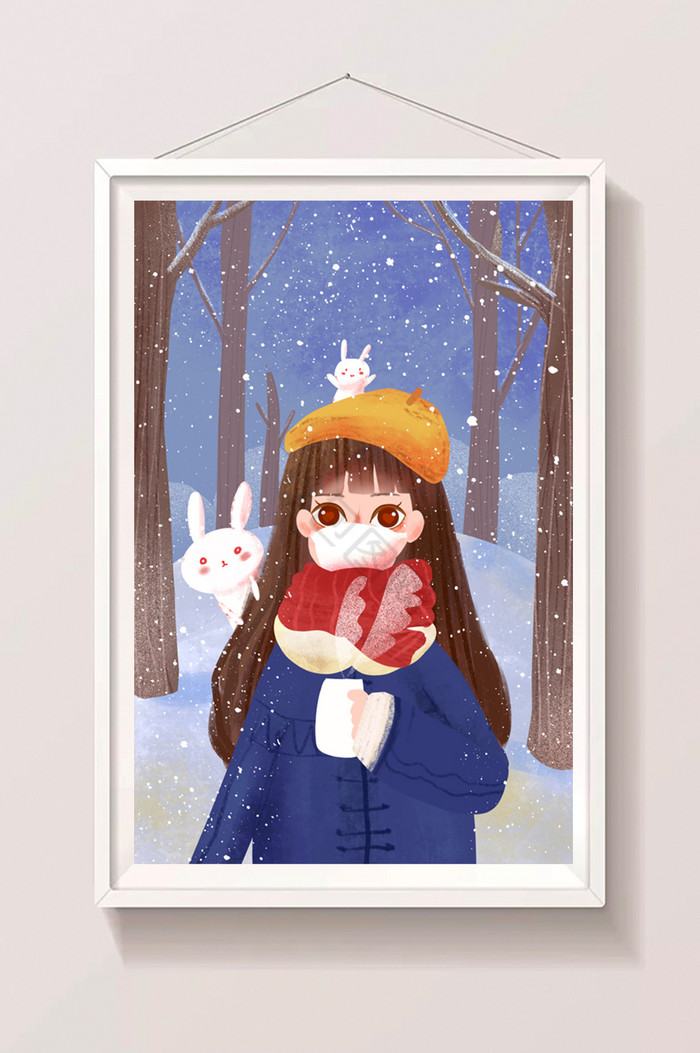 冬季大雪预防感冒插画图片