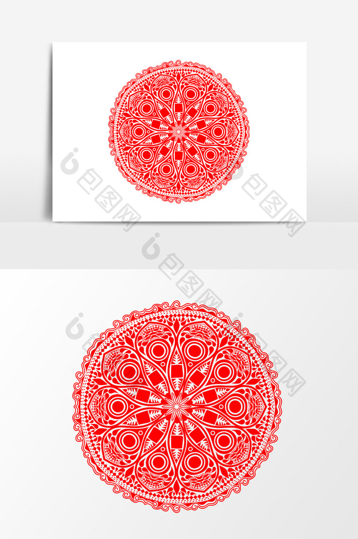 红色中国风花纹元素设计