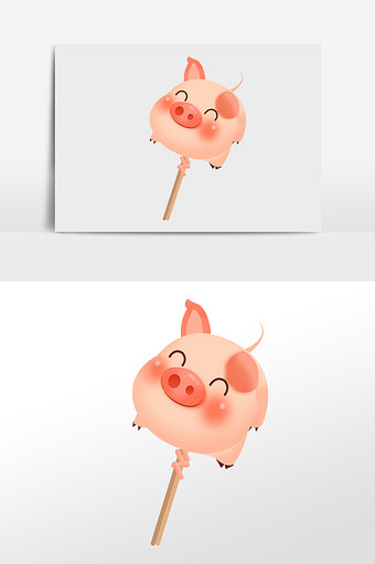 活泼可爱的粉色小猪气球插画元素图片
