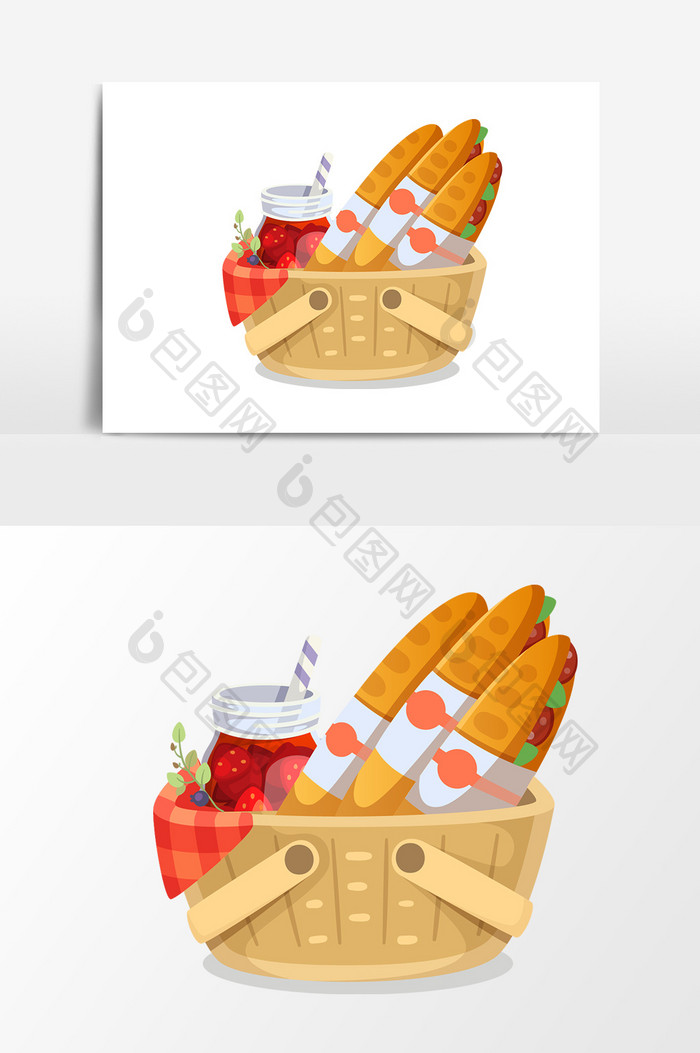 卡通面包草莓汁设计元素
