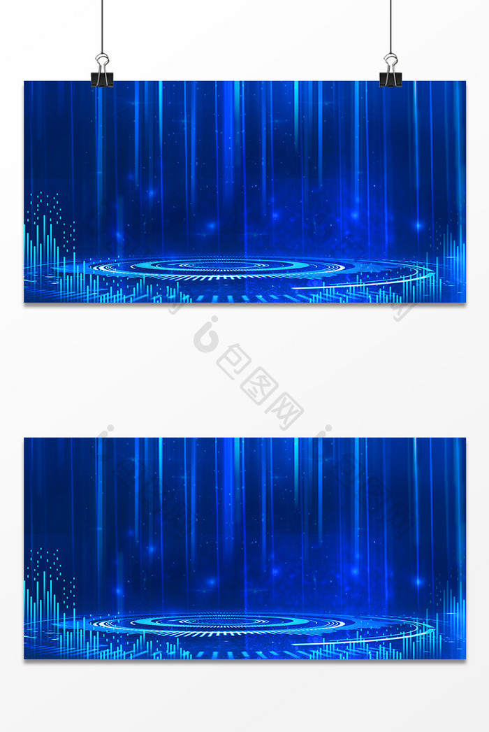 大气蓝色科技光线商务年会展板海报背景