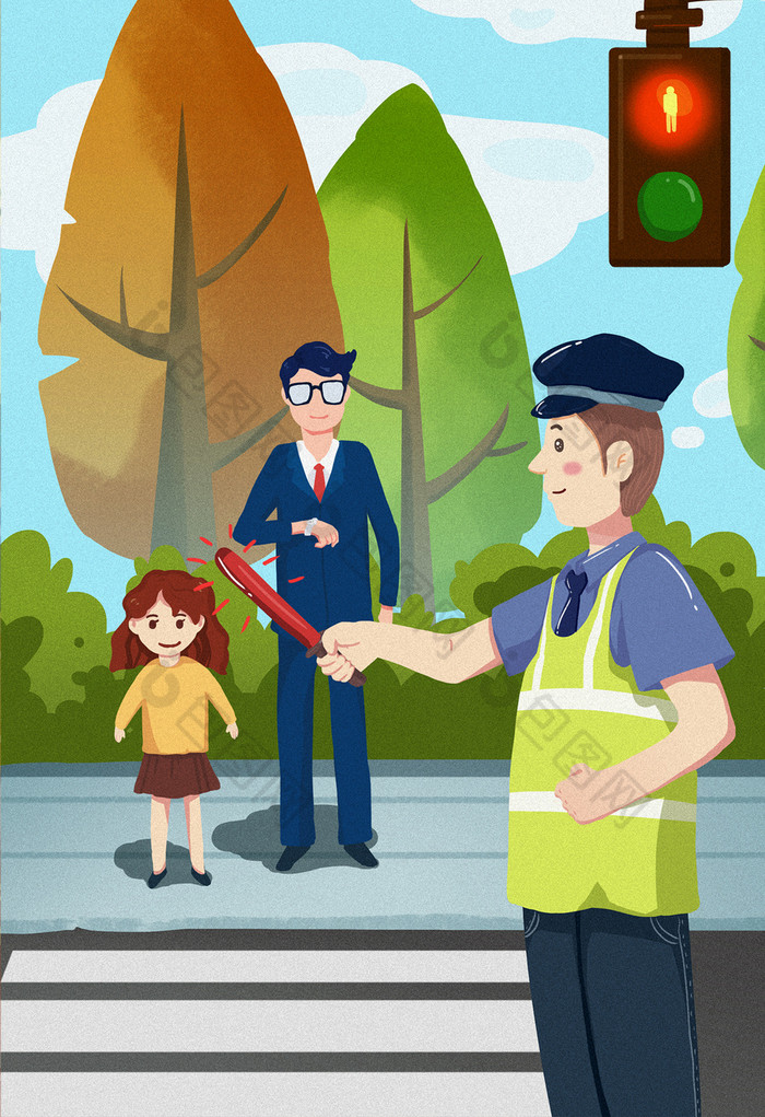 安全教育意识红灯停图片