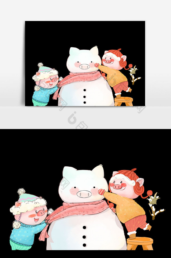 冬季小猪猪雪人元素设计