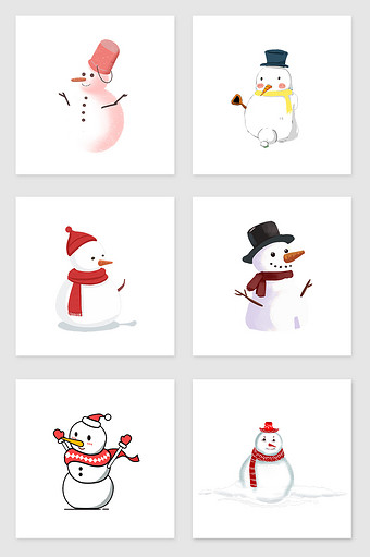 冬天插画雪人元素素材图片
