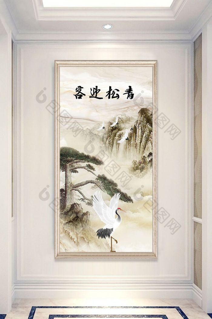 新中式现代简约水墨山水玄关装饰画